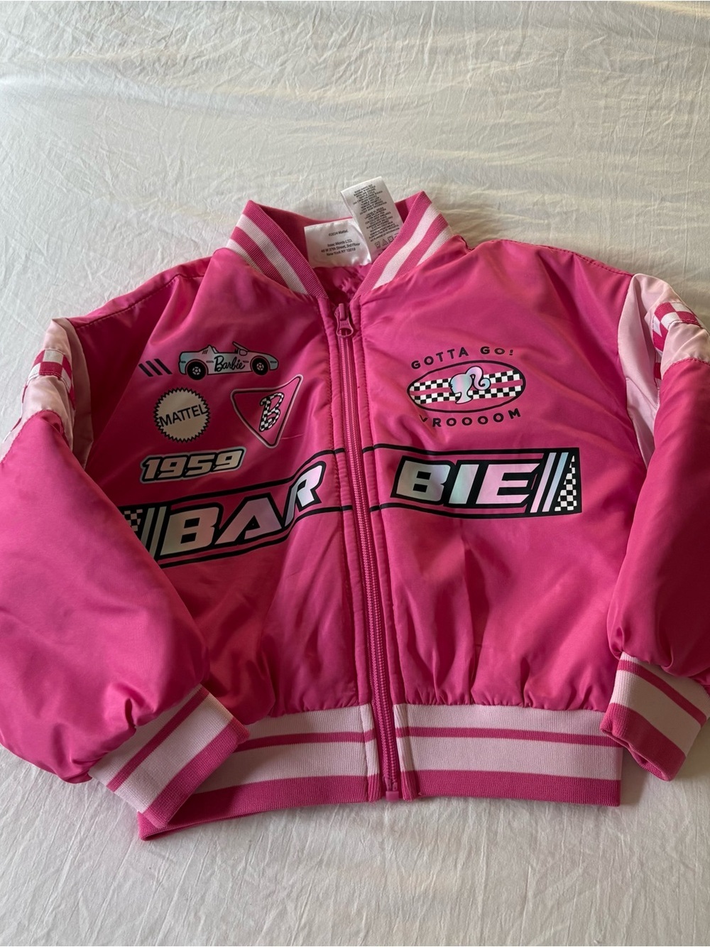 Barbie Girl’s Hot Pink with White Trim Racing Bomber Jacket